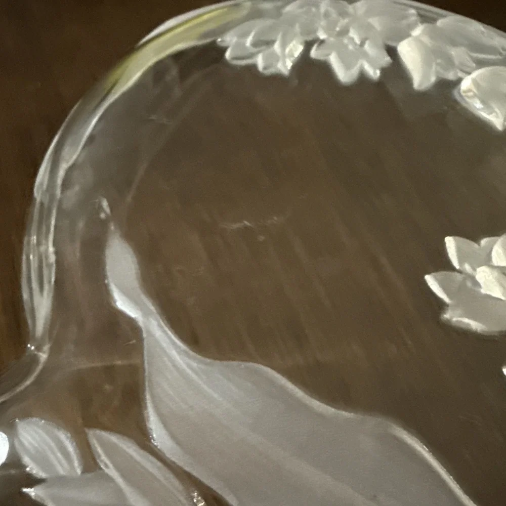 Savior Vivre Crystal Heart Platter Lily Of‎ The Valley Clear Frosted Glass 10
